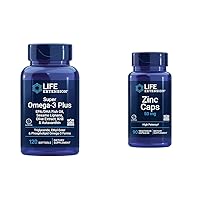 Life Extension Super Omega-3 Plus 120 Softgels Fish Oil Bundle with Zinc Caps 90 Count Immune and Heart Health Support
