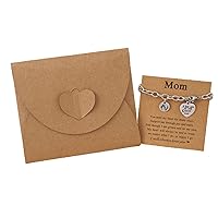 Stainless Steel Adjustable I Love You to The Moon and Back Bracelet with Heart Round Pendant Chain Wristband Mom Gift