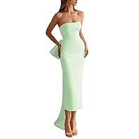 Satin Mermaid Prom Dress for Women 2024 Strapless Cocktail Party Dress with Slit Formal Bow Evening Dresses IIF084