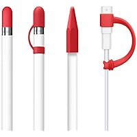 siduater [4-Pack] Silicone Protective Accessories for Apple Pencil 1st Generation, Includes 1 Apple Pencil Cap Replacements, Apple Pencil Cap Holder, Apple Pencil Tip Cover, Adapter Tether - Red