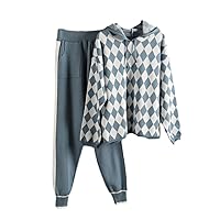 Women Knitted Cropped Hooded Sweater Carrot Pant Big Pocket Harem Pants Tracksuits 2 Piece Set