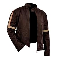 LP-FACON Mens Ray Cruise War Worlds Vintage Cafe Racer Biker Leather Jacket Brown/Black