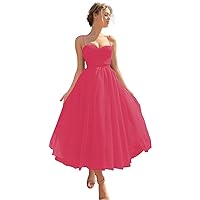 Spaghetti Straps Sweetheart Short Prom Dresses for Teens Puffy A line Tea Length Tulle Party Gowns for Women DN20