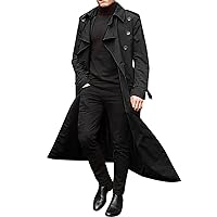 Men's Trench Coat Slim Fit Double-Breasted Belt Windbreaker Notch Lapel Long Jacket Fashionable Windproof Overcoats