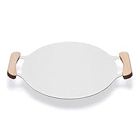 Korean Style BBQ Grill Pan,Portable Korean Grill Pan Nonstick Pan BBQ Grill Plate With Wooden Handles Compatible for Induction, Gas Stove Indoor Outdoor Grilling Beige-33cm