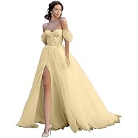 Wedding Dress A Line Split Applique Ball Gown for Bride with Detachable Long Sleeves