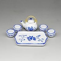 AirAds Dollhouse 1:6 Scale Dollhouse Miniature Doll kit Accessories Porcelain Tea Set Teacup teapot Blue Flowers Set 6
