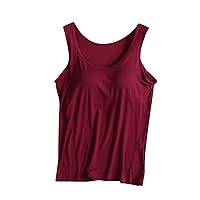Comfy Modal Tank Tops with Built in Bras Women Basic Padded Sleeveless T-Shirts Summer Yoga Athletic Stretch Pajamas