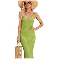Sleeveless Knit Beach Dress,2024 Summer Sexy Ribbed Bodycon Tank Dresses,Summer Dresses for Women Skinny
