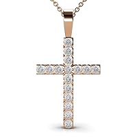 White Sapphire Cross Pendant 0.88 ctw 14K Gold. Included 16 Inches 14K Gold Chain.