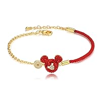 Fashion Lucky Mickey Crystal Charm Bracelets For Women Red Line Link Bracelet For Girls 18k Gold Plated Jewelry Gift
