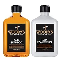 Woody's Daily Shampoo & Conditioner for Men, Cleanses and Moisturizes, For Normal to Oily Hair, 12 Oz each