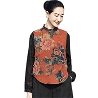 chinese traditional retro women autumn winter flower printed sleeveless jacket cotton short elegant vest