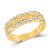 The Diamond Deal 10kt Yellow Gold Mens Round Diamond Wedding Greek Key Band Ring 1/3 Cttw