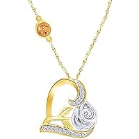 Created Round Cut White Diamond 925 Sterling Silver 14K Gold Over Valentine's Special Diamond Belle's Rose Heart Pendant Necklace for Women's & Girl's