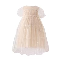 Toddler Girls Fly Sleeve Star Moon Paillette Dress Dance Party Ruffles Dresses Clothes Wedding Dress Tie