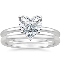 Moissanite and Sterling Silver Bridal Ring Set, 5 Carat Heart Shaped Center Stone, Eternity Band Design