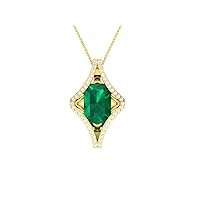 marquise Shape Lab Made Emerald 925 Sterling Silver Pendant Necklace with Cubic Zirconia Link Chain 18