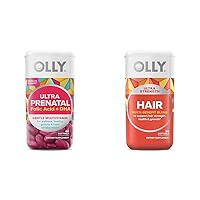OLLY Ultra Strength Prenatal Multivitamin Softgels, Supports Healthy Growth, Brain Development & Ultra Strength Hair Softgels, Supports Hair Health, Biotin, Keratin, Vitamin D, B12