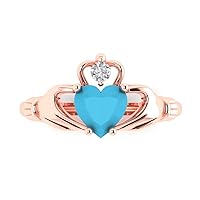 Clara Pucci 1.65 ct Heart Cut Irish Celtic Claddagh Solitaire W/Accent Simulated Turquoise Anniversary Promise ring 18K Rose Gold