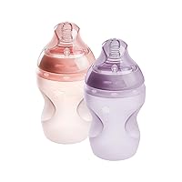 Tommee Tippee Baby Bottles, Natural Start Silicone Anti-Colic Baby Bottle with Slow Flow Breast-Like Nipple, 9oz, 0m+, Self-Sterilizing, Baby Feeding Essentials, Pink & Purple, Pack of 2