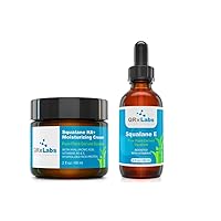 QRxLabs Organic ECOCERT/USDA Certified Plant-Based Squalane Skincare Duo: Hydrating Oil with Vitamin E (LARGE 2 oz) & Moisturizing Cream with Hyaluronic Acid – Best for Face, Body, Skin & Hair - 2 fl