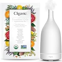 Cliganic Organic Essential Oils Set (Top 12) + White Ceramic Diffuser