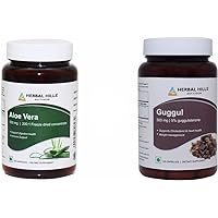 HERBAL HILLS Aloe Vera Capsules Pure Aloe Freeze Dried Powder and Guggul Vegie Capsules Each 120 Capsules 500mg Combo Pack (Pack of Two) 240 Count