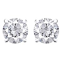 2.00 Cttw Round Shape White Natural Diamond Solitaire Stud Earrings 14K White Gold