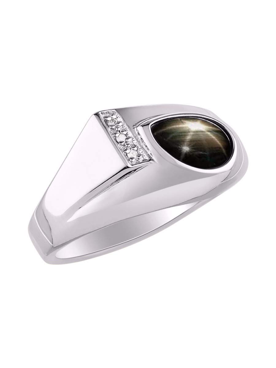 Rylos Cabochone Pear Tear Drop Black Star Sapphire & Diamond Ring - Exotic Birthstone*
