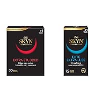 SKYN Extra Studded Non-Latex Ultra Thin Condoms 22 Count Box and SKYN Elite Extra Lube Ultra-Thin Lubricated Latex-Free Condoms 12 Count