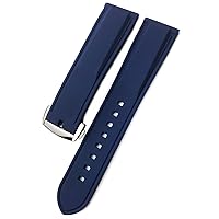 20mm 19mm 22mm Rubber Silicone Waterproof Watch Band Fit for Omega Seamaster for IWC Pilot for Seiko SKX 007 Citizen Strap (Color : Blue Folding Clasp, Size : 19mm)