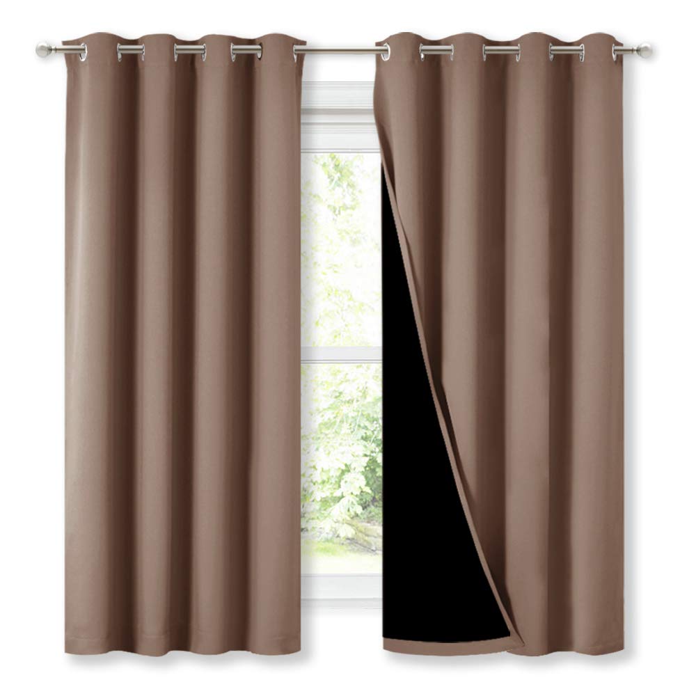 NICETOWN Total Blackout Panels for Nursery, Super Soft, Heavy Duty and Thick Window Treatment Curtains 63 inches Long with Black Lined for Basement...