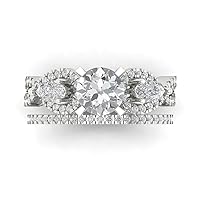 2.1 ct Brilliant Round Cut Clear Diamond Simulant 18k White Solid Gold Solitaire with Accents Wedding Set
