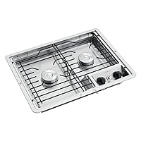 Dometic Drop-In Cooktop - Two Burner Cooktop Cast Iron/Flat Wire Grate -Top Mount 12V Stove for RV and Outdoor Camper Kitchens