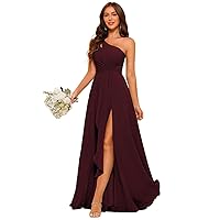 Women's One Shoulder Bridesmaid Dresses for Wedding Long Chiffon with Slit A-Line Formal Party Gown U009