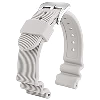 Stripe-textured Accordion Silicone Strap- High Grade Silicone Rubber Replacement Watch Band- Men & Women Watch Strap for Sports, Diving, or Casual Wear- Colors White & Green in Size 20mm