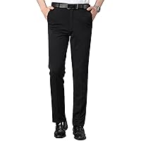 Men's Solid 4-Way Stretch Pant Straight Fit Flat Front Dress Pant Classic Fit Wrinkle-Resistant Slim Casual Pants