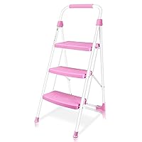 3 Step Ladder, Portable Folding Step Stool with Wide Anti-Slip Pedal, 500lbs Sturdy Steel Ladder, Convenient Handgrip, Lightweight for Household, Kitchen, Office