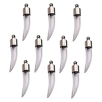 10 Pieces Name on Rice Glass Vial Pendant Screw Cap Bottle, Wish Bottle Clear Glass Bottle Charms (Wolf Tooth)