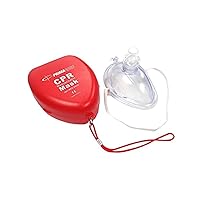 RS-6845 Single Valve CPR Rescue Mask in Red Hard Case, Adult/Child Pocket Resuscitator with Elastic Strap, Air Cushioned Edges, 6.5x4.8x1.6 inches, Red, Clear, 1-Pack