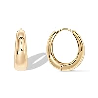 PAVOI 14K Gold Plated Sterling Silver Post Small Chunky Hoops Earrings | Thick Lightweight Gold Hoop Earrings for Women