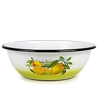 Decorative Enameled Steel Bowl Lemon Enamelware Bowl Serving Bowl Soup Bowl (1.6 qt / 1.5 L)