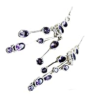 Original Amethyst Earring For Women Gift Mixed Shape Long Hook Sterling Silver Birthstone Jewelry For Her
