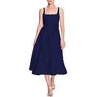A-Line Elegant Cocktail Dress Ankle Length Sleeveless Square Neck Satin Party Dresses with Floral Print Pocket 2024