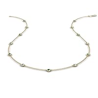 Emerald & Natural Diamond by Yard 13 Station Necklace 0.60 ctw 14K Yellow Gold. Included 18 Inches Gold Chain.