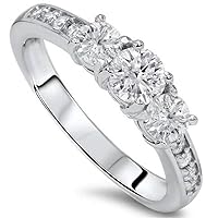 Pompeii3 10k White Gold Diamond Round-Cut Three Stone Engagement Ring (1cttw)