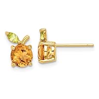 7mm 14k Gold Citrine and Peridot Orange Post Earrings Measures 11x7mm Wide Jewelry Gifts for Women