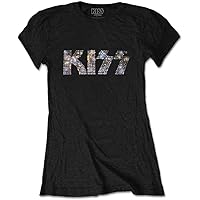 KISS Official Logo Diamante Skinny T Shirt (Black) - 2XL