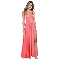 Women's Bridesmaid Dresses A Line V Neck with Slit Spaghetti Straps Formal Prom Party Gowns with Pockets X08